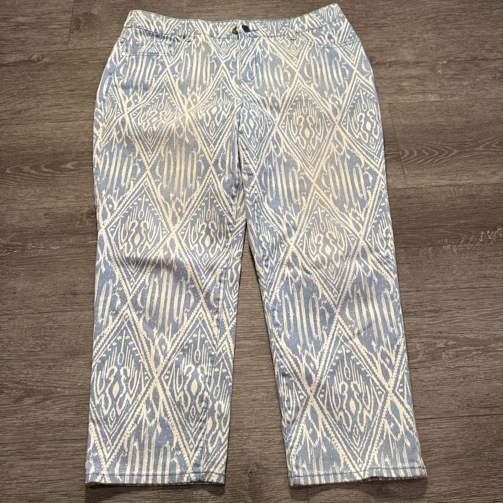 Chicos Jeans Womens 1 Blue Geometric The Platinum Crop Stretch Denim 32x23 Adult